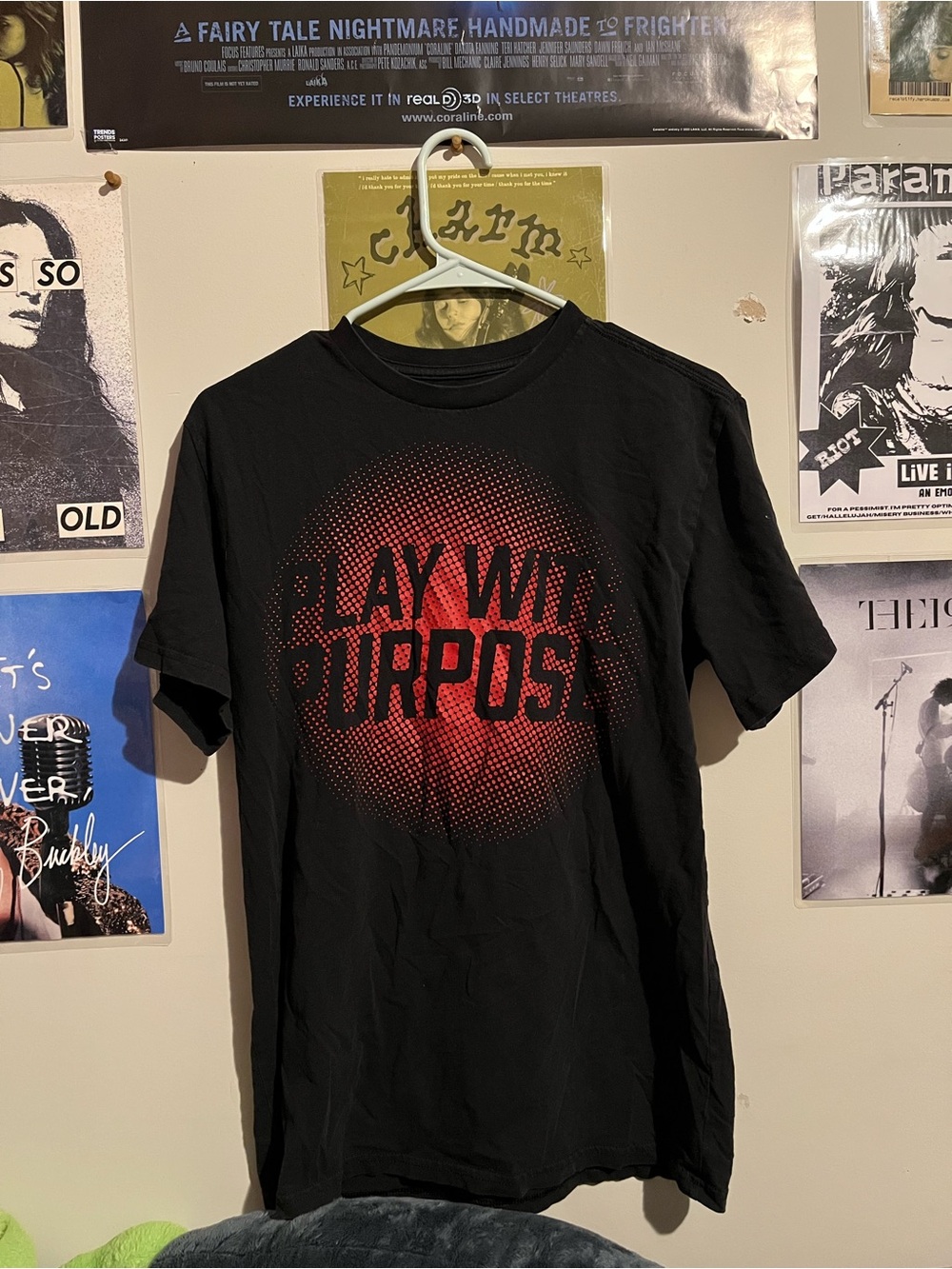 Black Graphic Tee with Red Dot Fade "Play With Purpose"